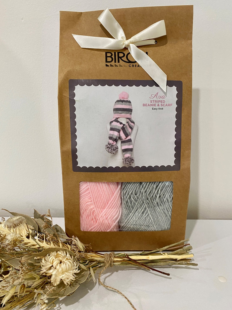 Birch Ava Striped Beanie & Scarf Kit