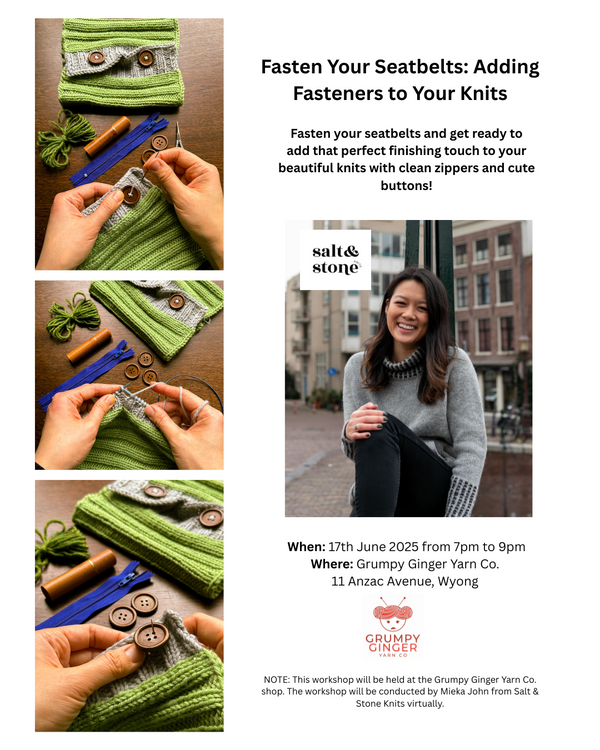 Fasten Your Seatbelts: Adding Fasteners to Your Knits - 17th June - Virtual Workshop