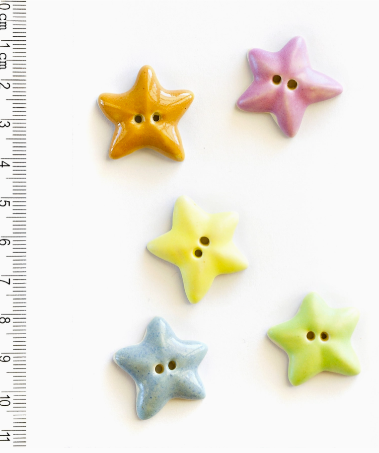 5 pack mixed colour star ceramic buttons