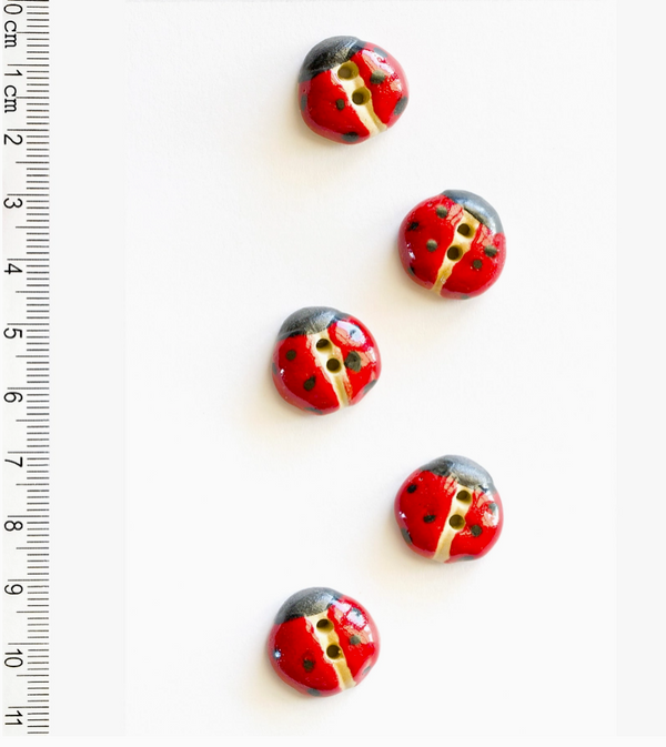 6 Red Ladybird Ceramic Buttons