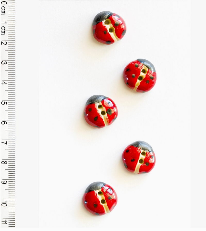 5 Red Ladybird Ceramic Buttons