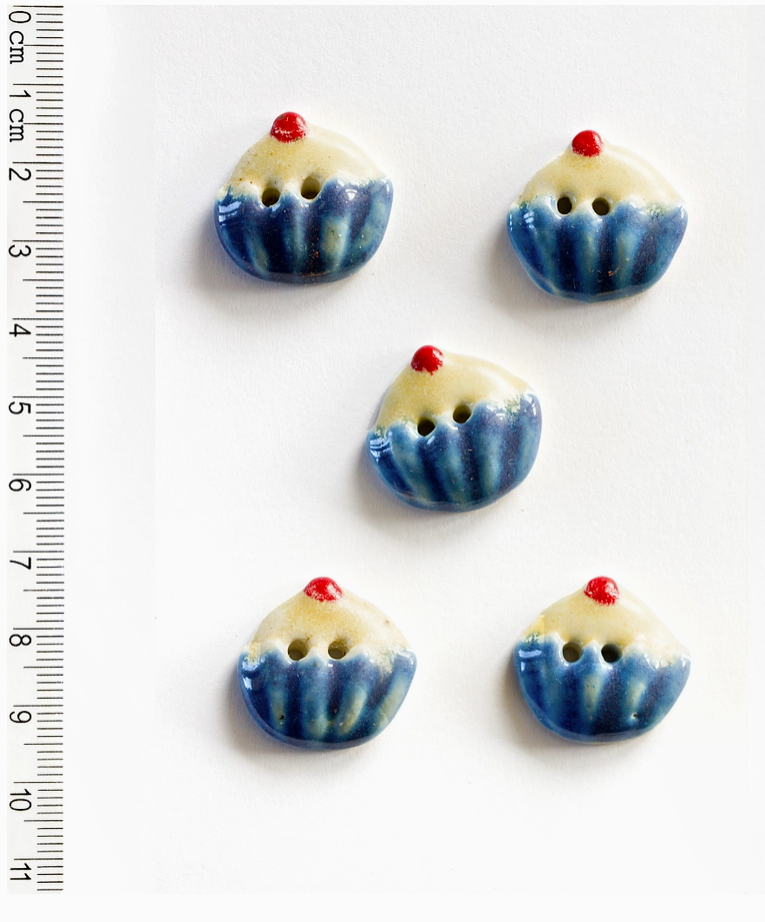 Blue Cupcake Ceramic Buttons