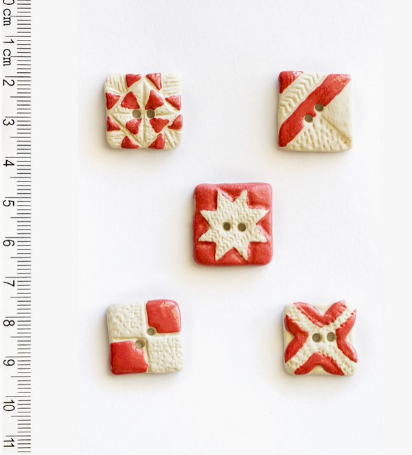 Red Quilt Ceramic Buttons