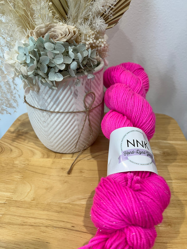 Barbie Pink- DK Silver Sparkle Yarn