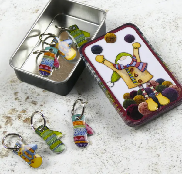 Mittens Stitch Markers In A Gnome Tin