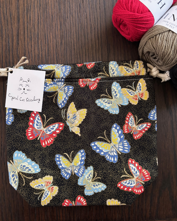Small Classic Drawstring Bag- Butterfly Print