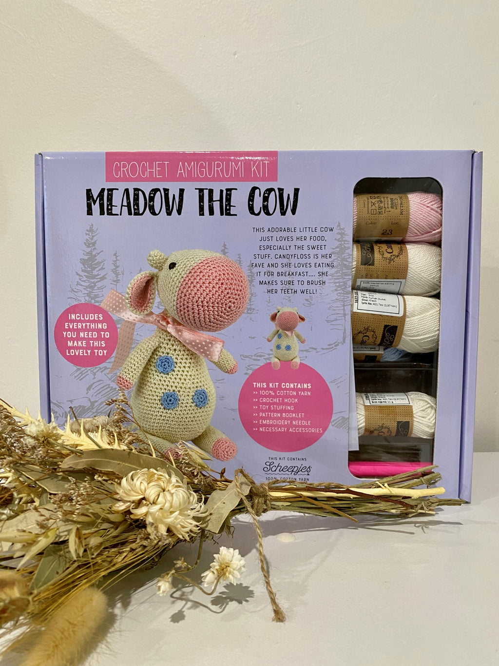 Meadow the Cow Crochet Kit Complete With Pattern and Cotton Sheepjes Yarn 